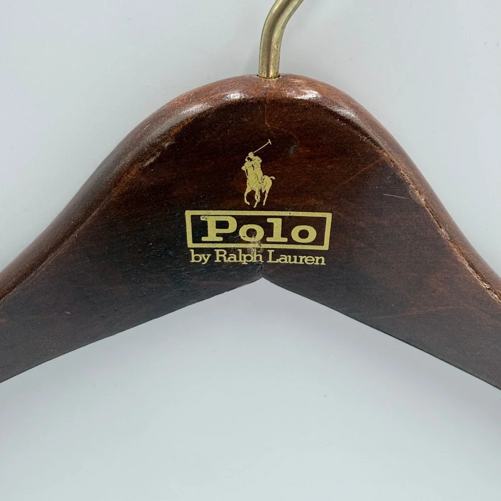Polo Ralph Lauren Wooden Suit Hanger Pants Bar Brown Wood Gold Tone 17 Inch